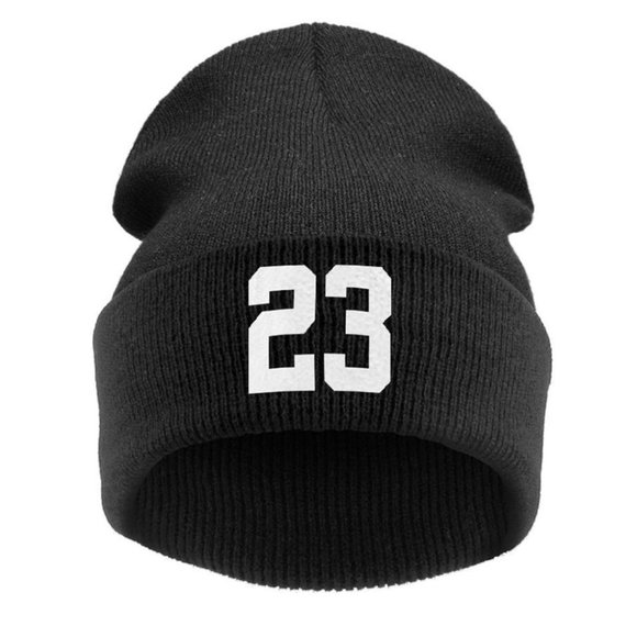 Black & White Number 23 Beanie Men Winter Knitting Hat Cap NBA Jordan Basketball - Picture 1 of 2